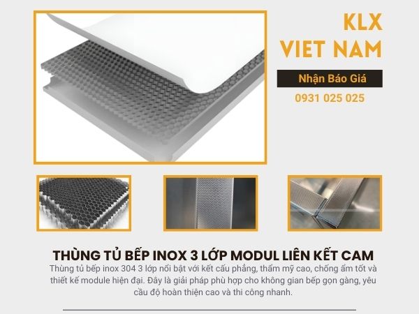 Thùng Tủ Bếp Inox 304 3 lớp Không Mối Hàn Module Cao Cấp